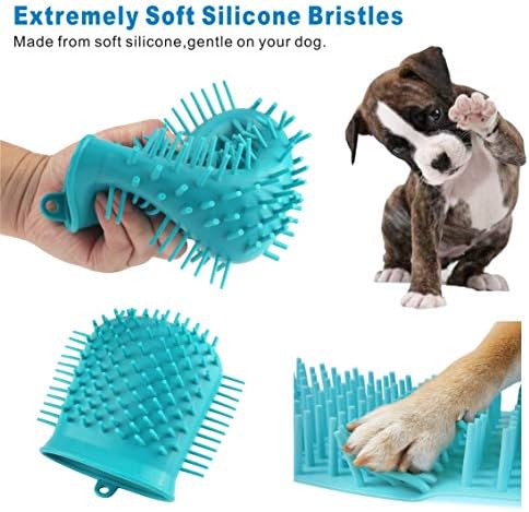 Idepet Dog Paw Cleaner Cup with Towel Pet Foot Washer Protable Dog Cleaning Brush for Puppy Cats Massage Grooming Dirty Claws(Blue)