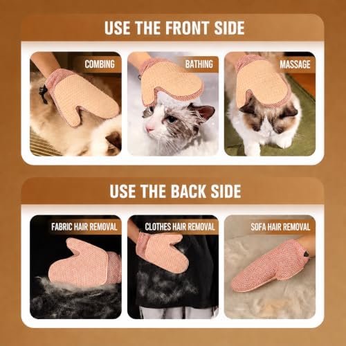 Pet Hair Removal Glove, Double-Sided Grooming Glove for Cats/Dogs/Fabric