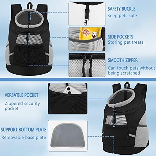SMONT Dog Backpack Carrier Pet Lightweight Dog Carrier Backpack Small Dog Front Backpack Breathable Dog Carriers for Small Dogs with Safety Belt for Outdoor Hiking Travel Use S (2-7 lbs) Black