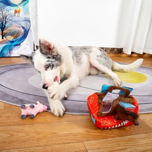 Hollypet Squeaky Hide and Seek Dog Toys for Small and Medium Dogs, Farm