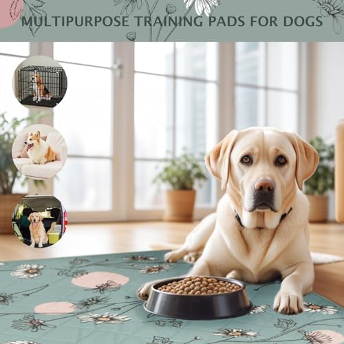 IEUUMLER Washable Pee Pads for Dogs, 2 Pack Non-Slip & Waterproof Pack Whelping Pad, Reusable Washable Puppy Potty Training Pad with Fast Absorbent for Playpen EU007 (Green Daisy, 36"X48"-2pcs)