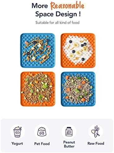 LE TAUCI PET Slow Feeder Dog Bowl, 7.5 Inch Lick Mat for Medium and Large Breed, Anxiety Relief Licking Mat, Puzzle Feeder for Peanut Butter, Treats, Pet Enrichment Toys, Set of 2, Blue and Orange