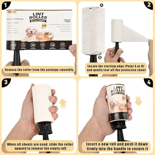 Extra Sticky Lint Roller Refills for Pet Hair Removal, 10 Rolls