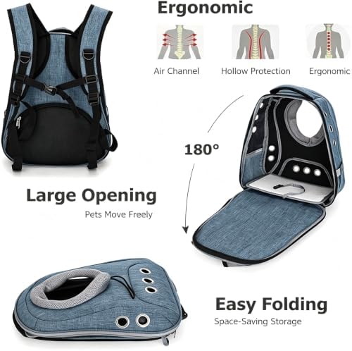 Small Dog Cat Chest Backpack Carrier,Large Space Ventilated Front Facing Backpack Carrier for Puppy,Lightweight Doggy Backpack for Hiking,Camping,Travel,Outdoor,Max 12 lbs(Denim Blue)