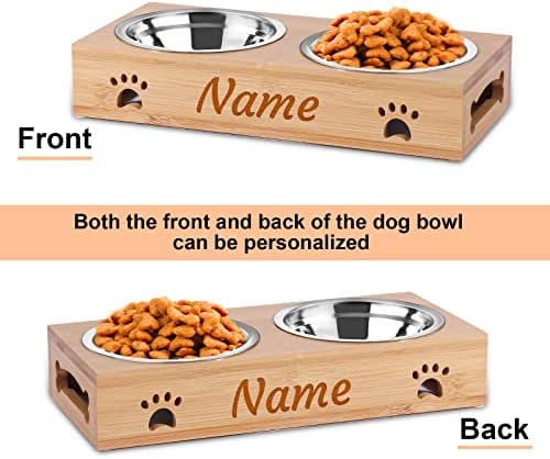 Elevated Bamboo Pet Bowls for Dogs and Cats, Customizable with Stainless Steel Bowls, Anti-Slip Feet