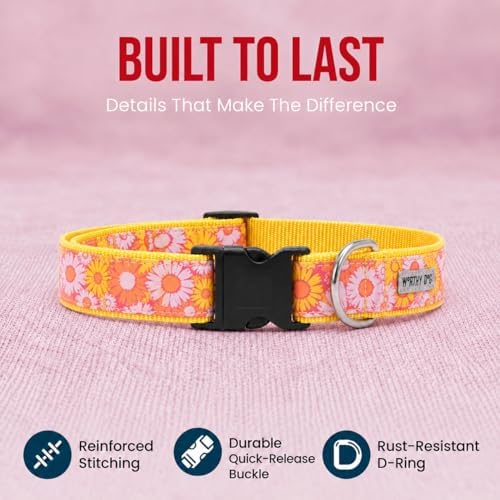 THE WORTHY DOG Summer Print, Adjustable Dog Collar,Medium Dogs, Floral
