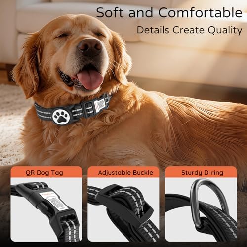 Waterproof AirTag Dog Collar with QR Code Dog Tag, Black02 S