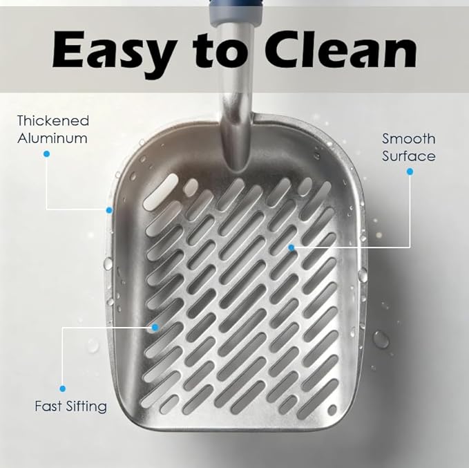 Heavy-Duty Metal Cat Litter Scoop with Holder, Aluminum Cats Litter Scooper Captures All Clumps, Kitty Metal Scooper and Holder (White) | Heavy-Duty Metal Cat Litter Scoop with Holder