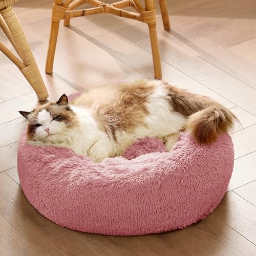 Bedsure Calming Cat Beds Donut Round Washable Kitten Bed,20 inches