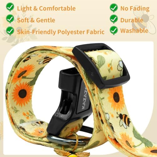 Kazazoo Dog Collar Cute and Soft Nylon Puppy Collar for Boy and Girl Dogs, Adjustable Dog Collars for Medium Dogs, Bees and Sunflowers-M