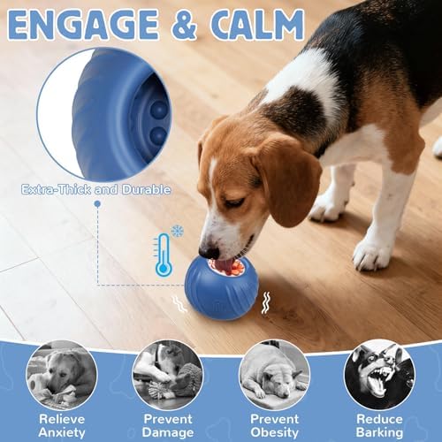 Long-Lasting Dog Lick Toy, Wobbly Dog Enrichment Lick Bowl to Keep Dogs Busy, Interactive Stuffable Dog Treat Feeder for Boredom, Silicone Treat Dispensing Chew Toy(Dark Blue,S)
