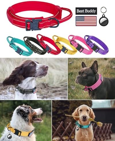 AUBELL Reflective Tactical Heavy Duty Dog Collar with Handle,Red L
