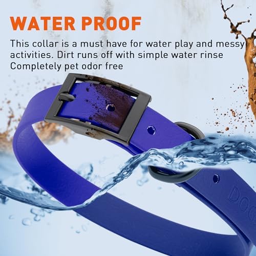 Dogline Biothane Waterproof Dog Collar Strong Coated Nylon Webbing with Black Hardware Odor- Proof for Easy Care Easy to Clean High Performance Fits Small Medium or Large Dogs, Blueberry Royal