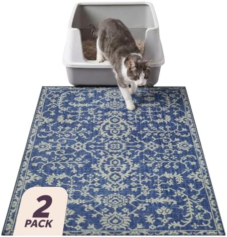 Lovewag Cat Litter Mat, Litter Box Mat, Royal Blue Quilt, 36x48, 2 Pack