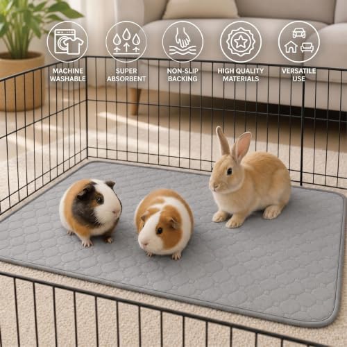 Guinea Pig Cage Liner, Washable Pee Pads, Light Grey 4 Pack