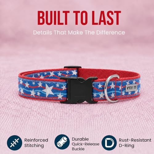 THE WORTHY DOG Summer Print, Adjustable Dog Collar,Medium Dogs, Stars