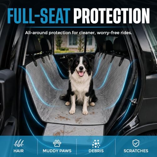 Bulldogology Dog Car Seat Cover Waterproof Heavy Duty Bench Dog Hammock Backseat Protector from Hair, Muddy Paws, Scratches - Pet Car Seat Cover for Cars Trucks SUVs (Large, Grey)