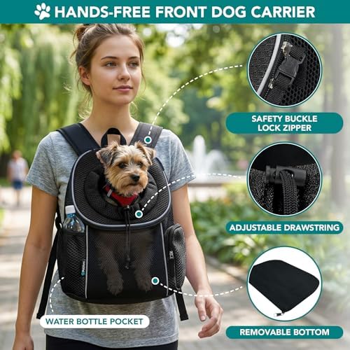 PetAmi Dog Carrier Backpack, Hands Free Front Pet Carrier, 10 lbs, Black