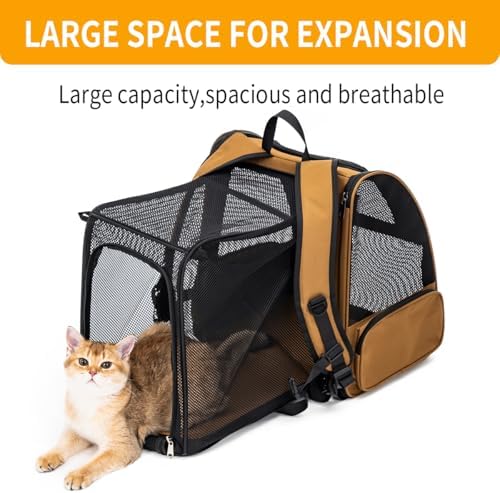 Cat Backpack，Expandable Cat Carrier Backpack, Dog Backpack Carrier and Pet Carrier Backpack, Suitable for Cats, Dogs Kitten or Small Dogs, Travel Friendly Puppy Cats Bag (Brown)