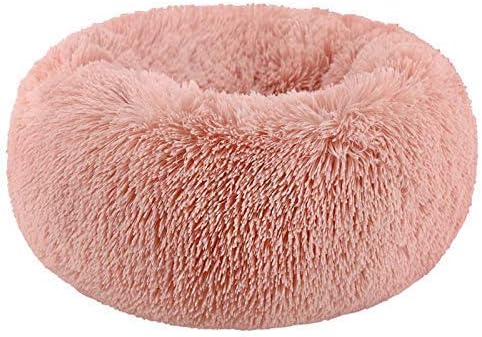 Modern Soft Plush Round Pet Bed for Cats or Small Dogs, Mini Medium Sized Dog Cat Bed Self Warming Autumn Winter Indoor Snooze Sleeping Cozy Kitty Teddy Kennel (24'' D x 8'' H, Pink)