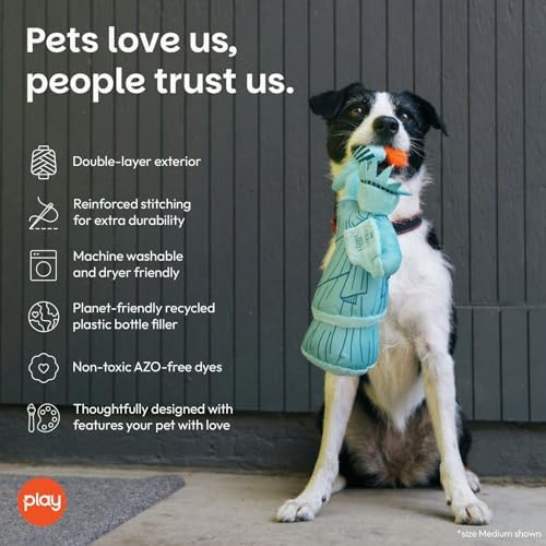 P.L.A.Y. Cute Plush Dog Toys - Totally Touristy Landmark Themed Durable Squeaker Toy, Great for Puppies & Small, Medium, Large Dogs - Machine Washable, Recycled Materials (Statue of Liberty, Medium)