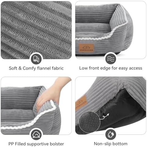 Zerbuger 20in Grey Rectangle Cat Dog Bed Machine Washable Sleeping Sofa