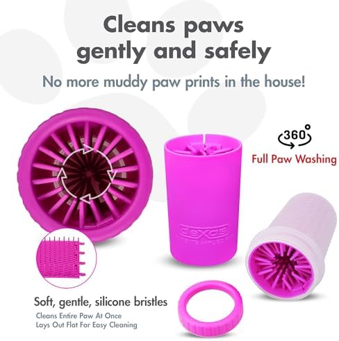 Dexas MudBuster Medium Dog Paw Cleaner, Fuchsia, Fits 1.5"-2.5" Wide Paws, Gentle Silicone Bristles for Quick, Easy Cleaning
