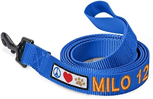 Pawtitas Personalized 6 ft Blue Dog Leash XXS/Cat Custom Name and Phone Embroidery Strong Nylon Leash for Small Breeds