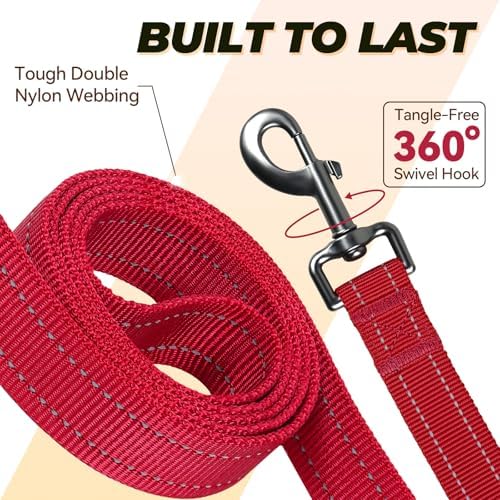 VIVAGLORY Double Handle Dog Leash Twingrip, 6ft x 1in, Red