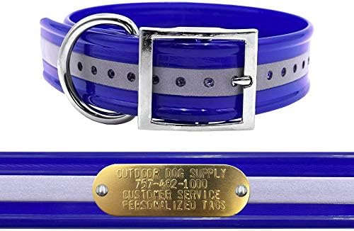Reflective Heavy Duty D-Ring 1.5" Dog Collar w Custom Nametag, Blue
