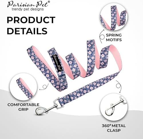Parisian Pet Floral Dog Leash - Nylon Heavy Duty Training Leashes for Dogs with Comfortable Handle - Strong Metal Clip 4Ft Puppy Leash - Midnight Blossoms Chew Proof Leashes for Small and Medium Dogs