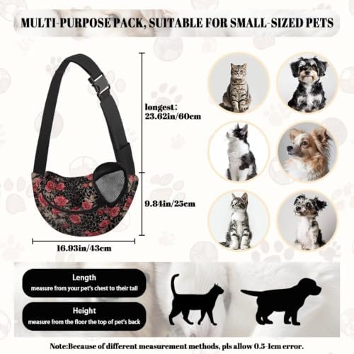 COEQINE Dog Sling Carrier 0-10 Lbs, Black Red Leopard Printed Carrier Sling