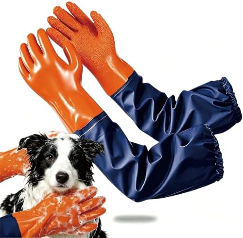 YOFANG 27.2" Long Sleeve Pet Grooming Bathing Gloves Anti-Scratch