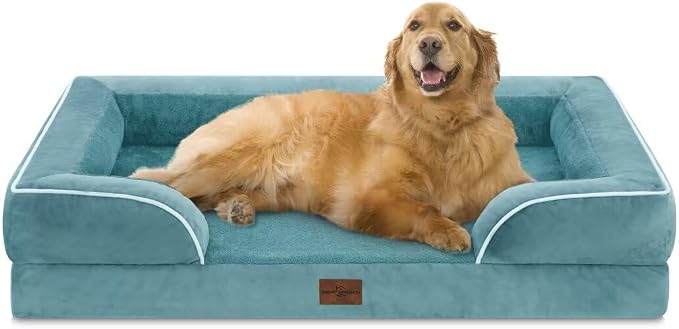 Comfort Expression Orthopedic Dog Bed for Extra Large Dogs with Bolster | Waterproof Dog Couch Bed with Washable Cover & Non-Slip Bottom, Supportive Egg Crate Foam XL Pet Bed, 42x30 Inch