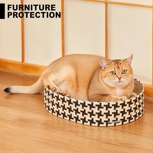2-in-1 Cat Scratcher Cardboard Bed, Round Cat Scratching Pad Bowl for Indoor Cats, Durable Corrugated Circle Cat Scratcher Lounge, Cozy Oval Cat Scratch Bed Furniture for Kittens & Medium Size Cats