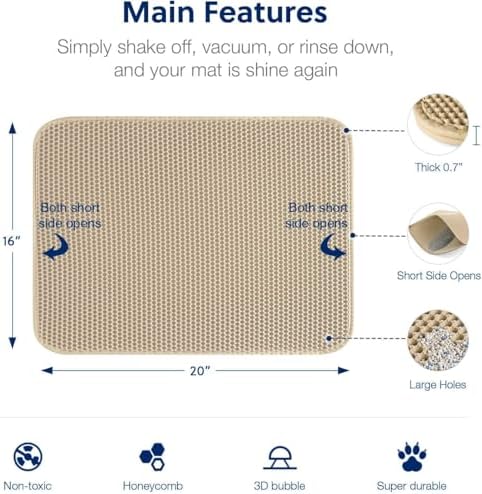 WePet Cat Litter Mat, Kitty Litter Trapping Mat, Honeycomb Double Layer Mats, No Phthalate, Urine Waterproof, Easy Clean, Scatter Control, Catcher Litter Tray Box Rug Carpet