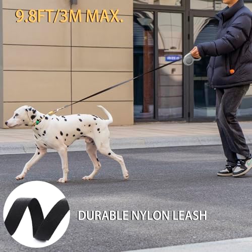 JSXD 360° Tangle-Free Retractable Dog Leash with One-Handed Brake, Pause, Lock, 10 ft Strong Nylon Tape Pet Walking Leash,Suitable for Cats, Small and Medium Dogs up to 66 lbs (Grey, 10 ft)