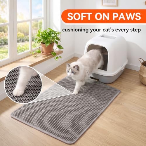 Cat Litter Mat, Double Layer Litter Trapping Mat, Gray (30" x 24")