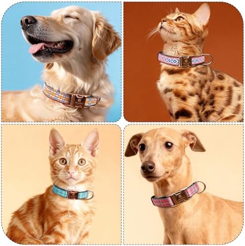 Reflective Plaid Dog Collar for Small Dogs, Orange-S