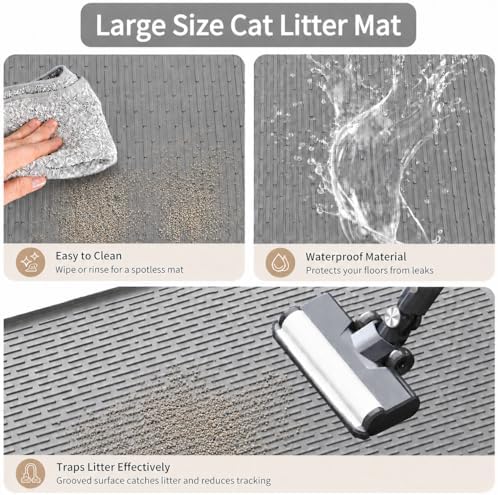 Cat Litter Mat, 40"x28" Extra Large, Waterproof Non Slip, Urine Proof & Easy Clean, Floor Protection Pad for Cat Litter Box Light Gray