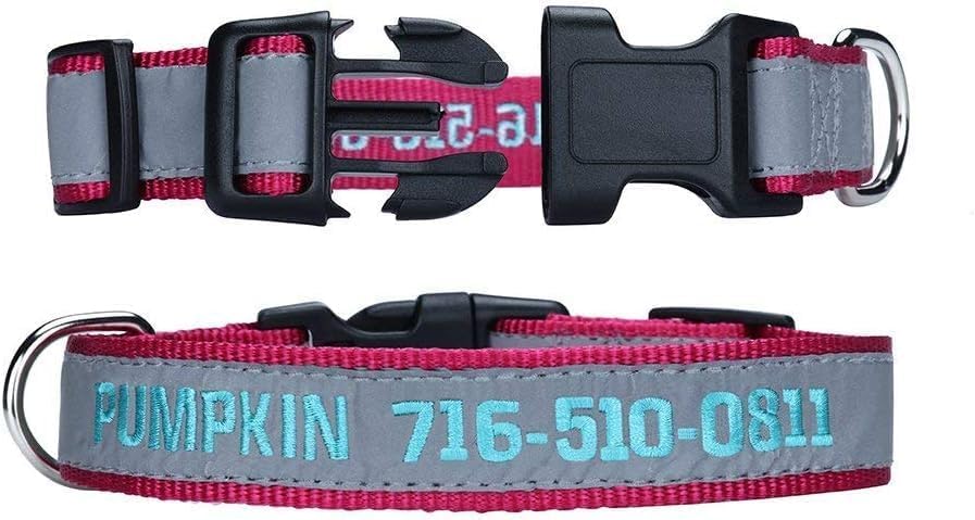 Reflective Personalized Dog Collar, Custom Embroidered Name & Number
