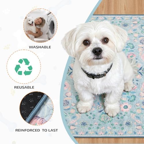 Lahome Botanical Washable Reusable Pee Pads for Dogs, 2 Pack, Blue, 36x48