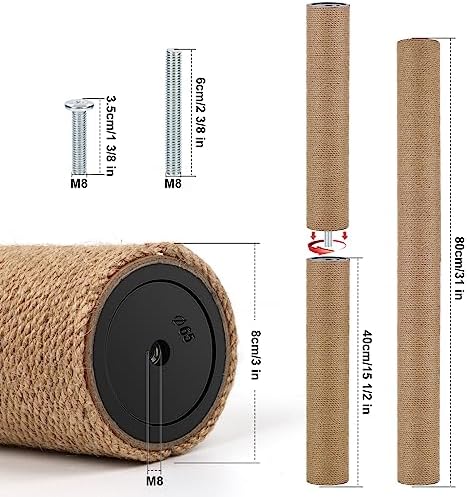 4 PCS M8 Cat Scratching Post Replacement, 15.7 x 3.1 Inches Cat Tree Replacement Post Jute Pole for Indoor Cats with M8 Screws, for Kitten Tree Tower Spare Cat Furniture Accessories