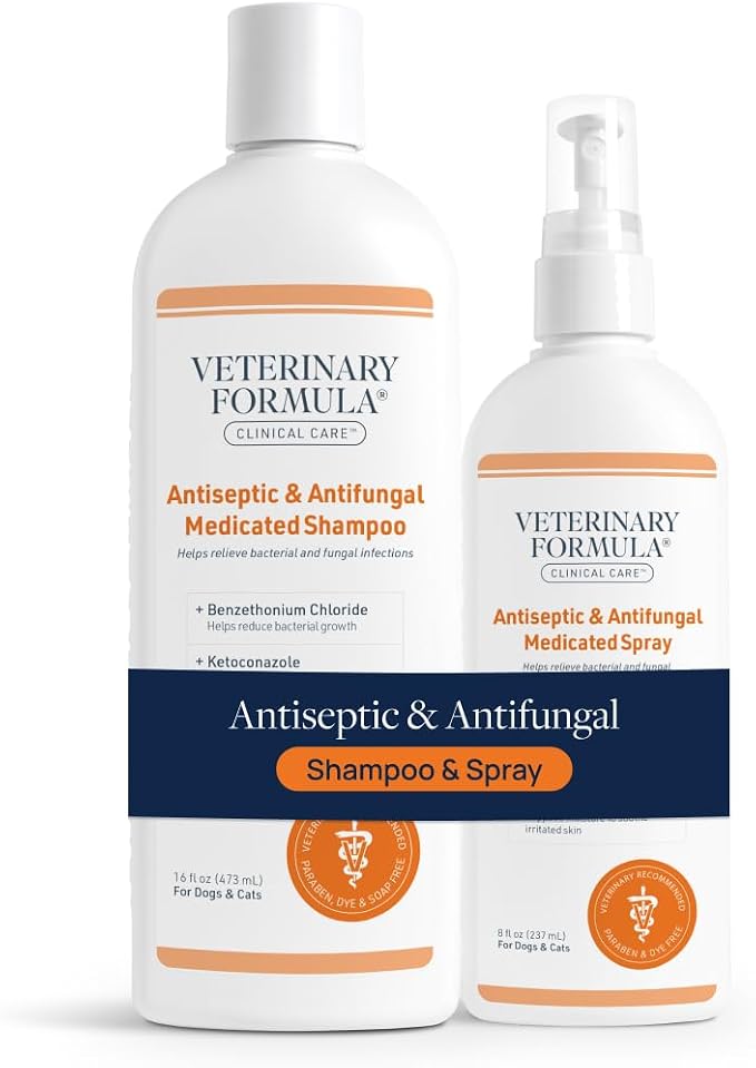 Veterinary Formula Clinical Care Antiseptic & Antifungal Shampoo + Spray | Complete antiseptic and antifungal shampoo and spray care for scaly, greasy or red skin in dogs and cats