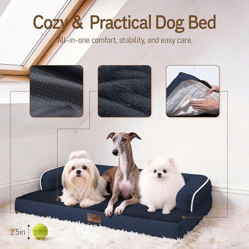 Comfort Expression Washable Dog Bed with Bolster for Medium to Large Dogs