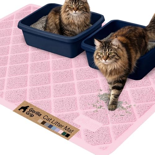 GORILLA GRIP Cat Litter Box Mat, Coiled Mesh Trapping Mats 47x35 Light Pink