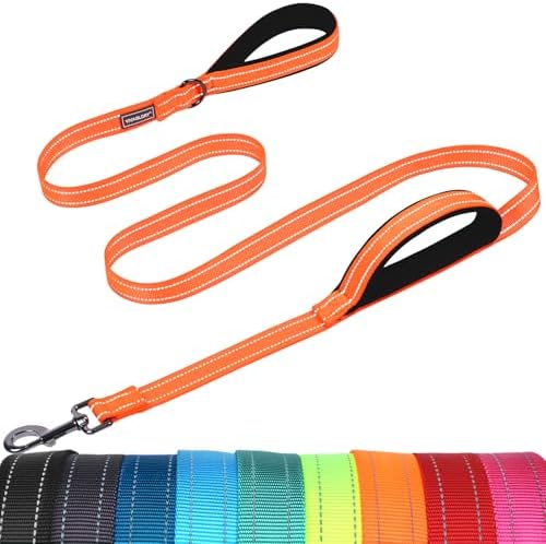 VIVAGLORY Double Handle Dog Leash Twingrip, 5ft x 1in, Orange