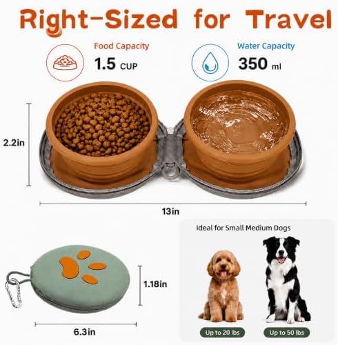 2-in-1 Collapsible Dog Travel Bowl Portable Silicone Carabiner