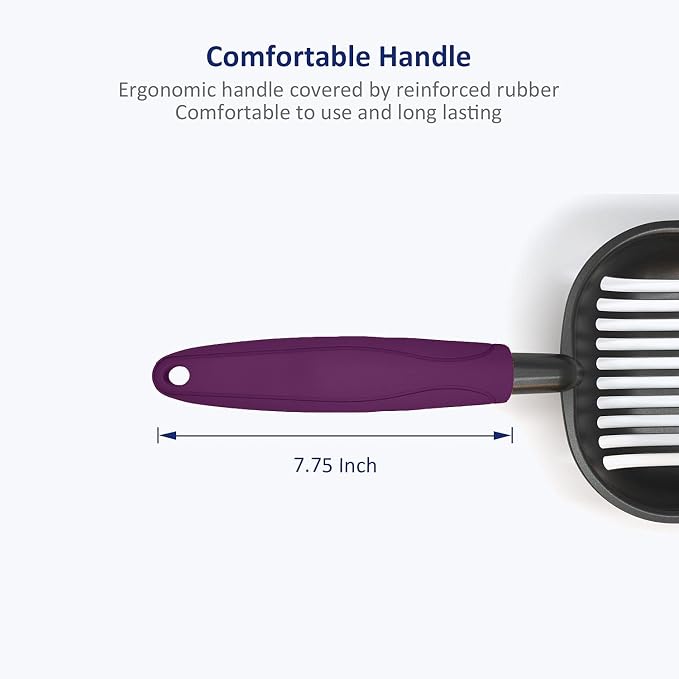 WePet Cat Litter Scoop, Non-Stick Plated Aluminum Alloy Sifter, Kitty Durable Metal Scooper, Deep Shovel, Long Handle, Kitten Pooper Lifter, Size Large, Coated Black Body with Violet Handle