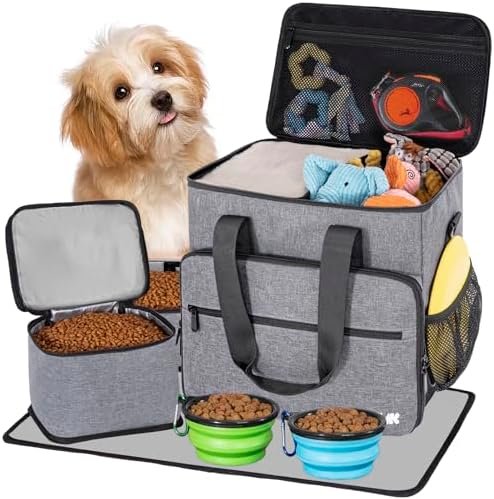 Dog Travel Bag, Large Pet Travel Set with Multi-Function Pockets